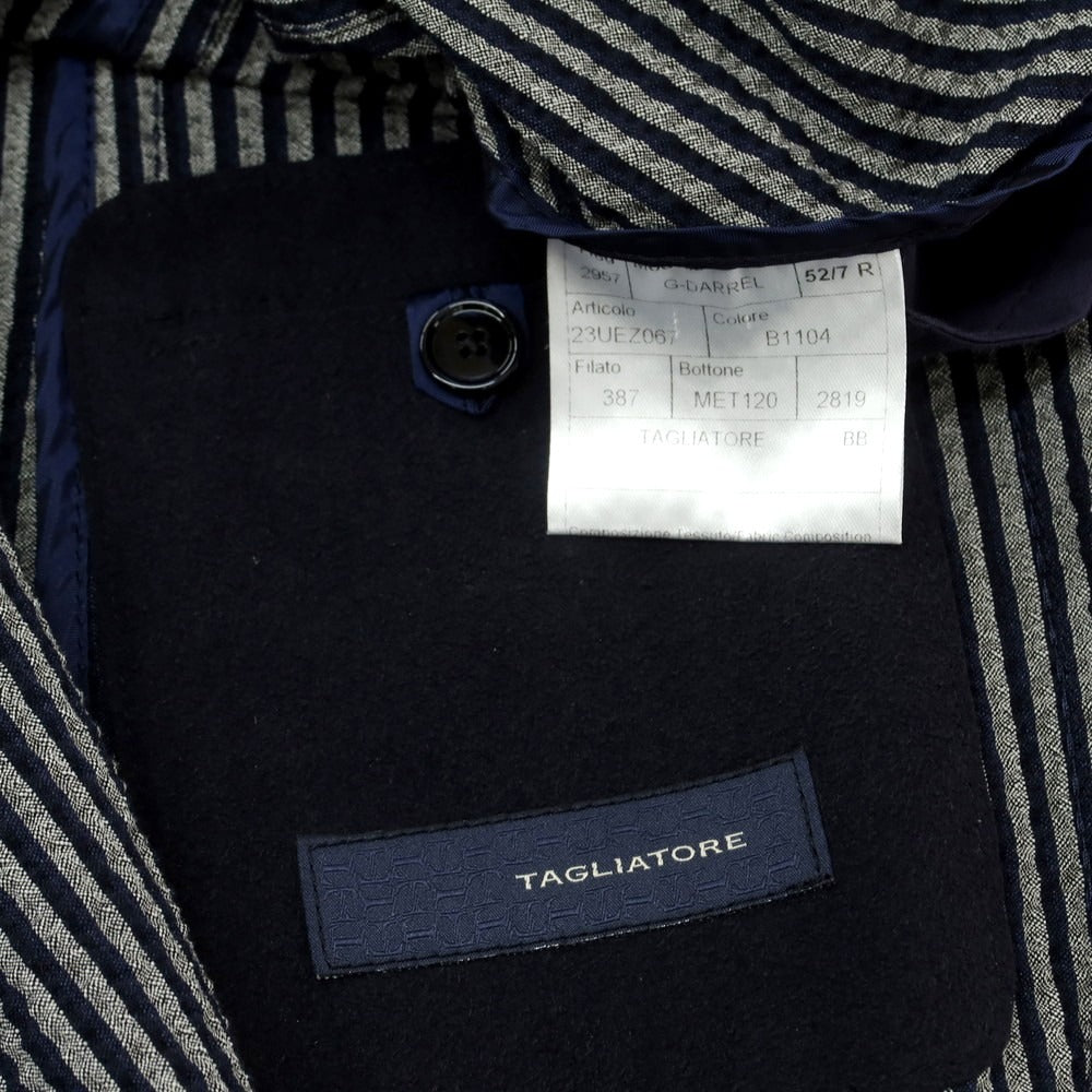【中古】タリアトーレ TAGLIATORE シアサッカーコットン ダブルジャケット ネイビーxグレー系【 52 】【 状態ランクB 】【 メンズ 】