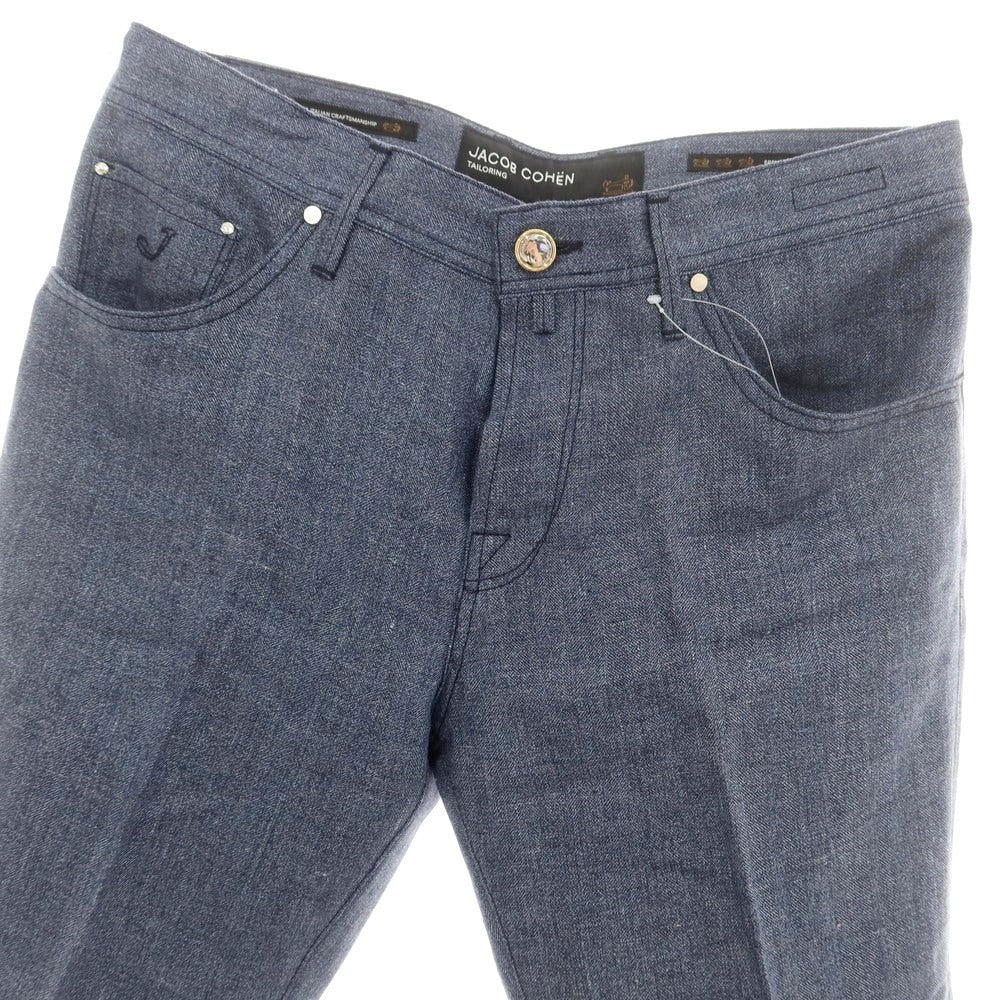【新品アウトレット】ヤコブコーエン JACOB COHEN SCOTT PREMIUM EDITION リネン 5ポケットパンツ ネイビー【 34 】【 状態ランクN- 】【 メンズ 】
