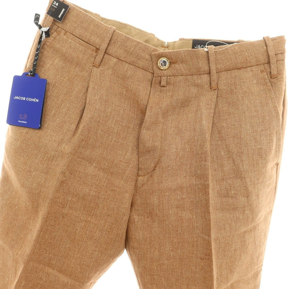 【新品】ヤコブコーエン JACOB COHEN HENRY リネン カジュアルスラックスパンツ ライトブラウン【 34 】【 状態ランクN 】【 メンズ 】[DPD]
