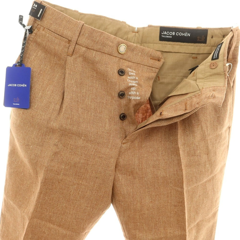 【新品】ヤコブコーエン JACOB COHEN HENRY リネン カジュアルスラックスパンツ ライトブラウン【 34 】【 状態ランクN 】【 メンズ 】[DPD]