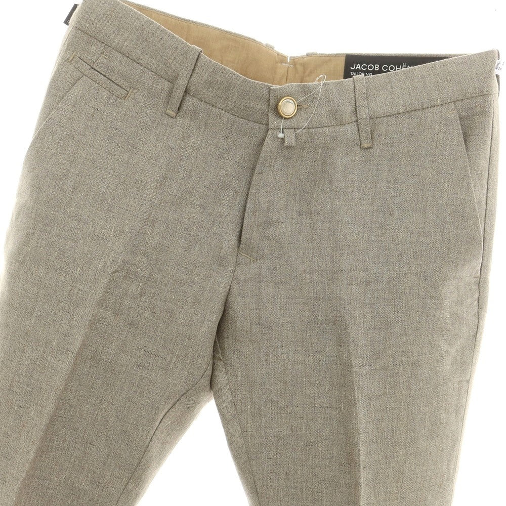【新品】ヤコブコーエン JACOB COHEN BOBBY リネン カジュアルスラックスパンツ グレーxベージュ【 34 】【 状態ランクN 】【 メンズ 】