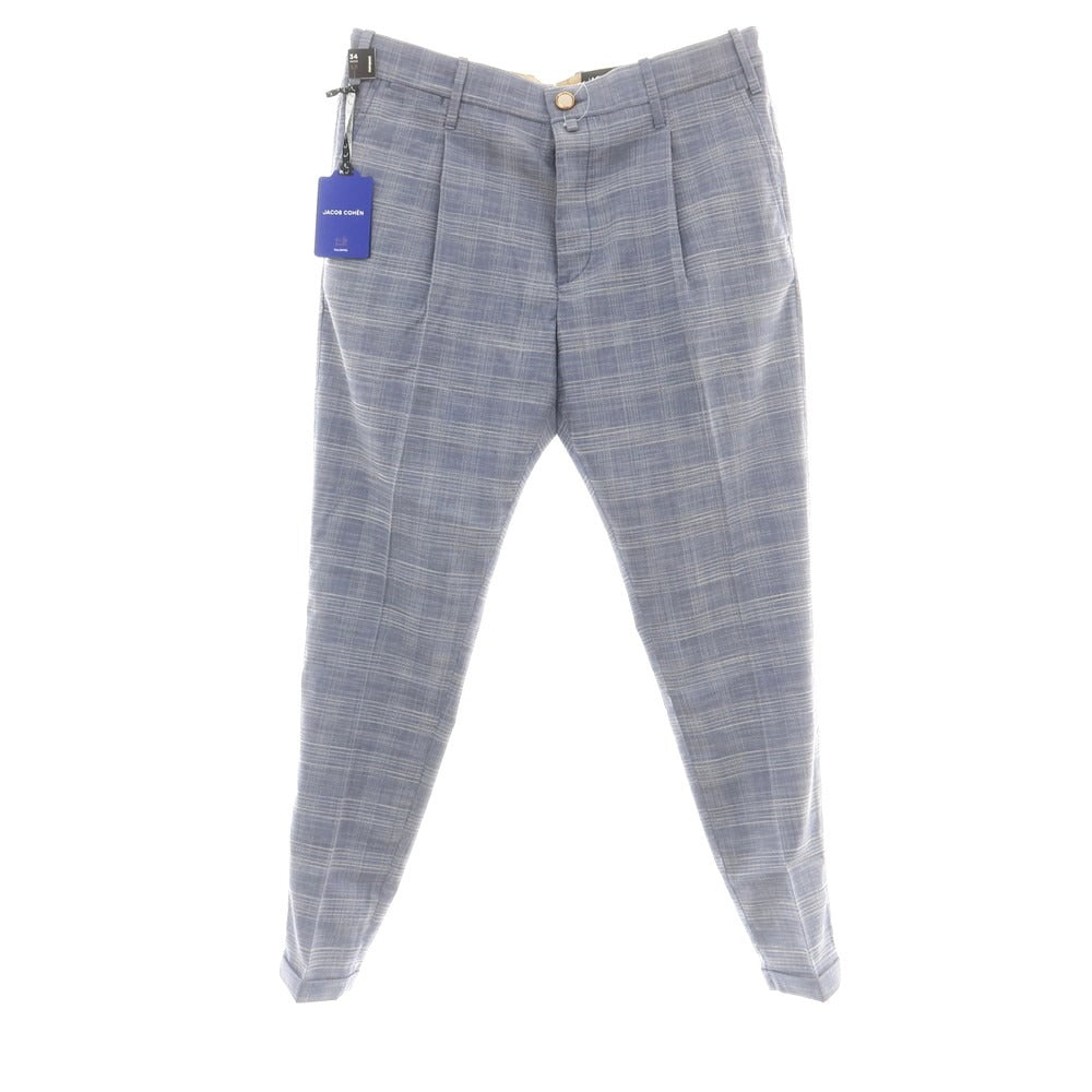 【新品】ヤコブコーエン JACOB COHEN HENRY ストレッチ ウールコットン チェック カジュアルスラックスパンツ ライトネイビーxホワイト【 34 】【 状態ランクN 】【 メンズ 】