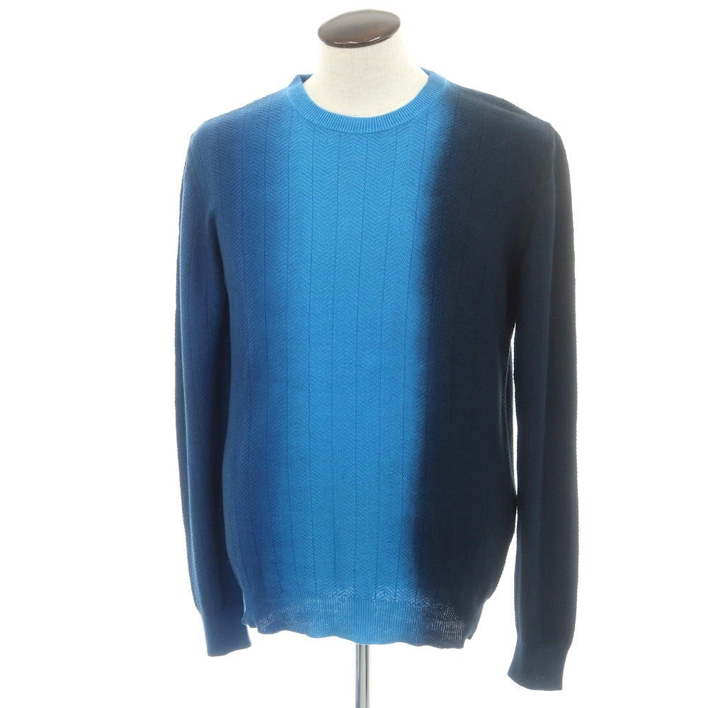 【中古】ヤコブコーエン JACOB COHEN リネンコットン クルーネック プルオーバーニット ブルー系xネイビー【サイズL】【 状態ランクB 】【 メンズ 】[EPD]