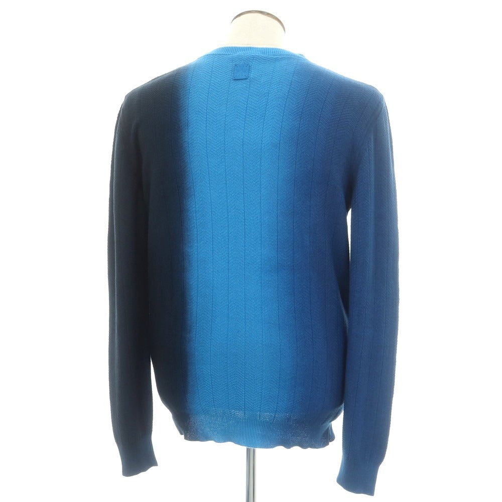 【中古】ヤコブコーエン JACOB COHEN リネンコットン クルーネック プルオーバーニット ブルー系xネイビー【サイズL】【 状態ランクB 】【 メンズ 】[EPD]