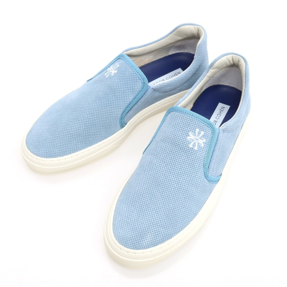 【新品】ヤコブコーエン JACOB COHEN スエードパンチングレザー スリッポン スニーカー ライトブルー【 41 】【 状態ランクN 】【 メンズ 】