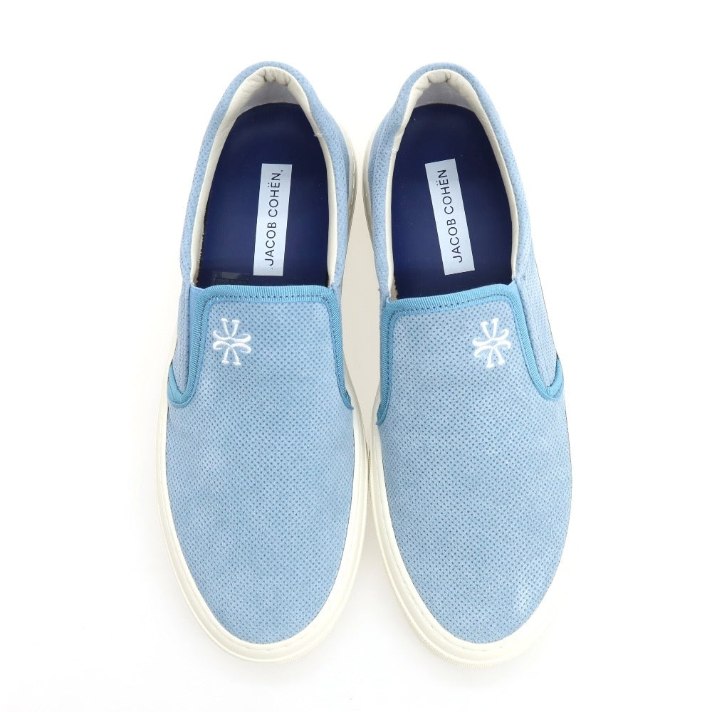 【新品】ヤコブコーエン JACOB COHEN スエードパンチングレザー スリッポン スニーカー ライトブルー【 41 】【 状態ランクN 】【 メンズ 】
