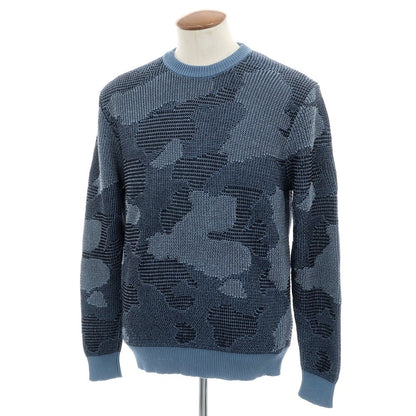 【新品】ザノーネ ZANONE ミドルゲージ リネンコットン カモフラ クルーネック プルオーバーニット ブルーxネイビー【 48 】【 状態ランクN 】【 メンズ 】