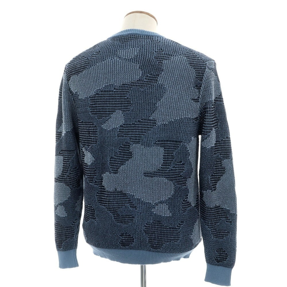【新品】ザノーネ ZANONE ミドルゲージ リネンコットン カモフラ クルーネック プルオーバーニット ブルーxネイビー【 48 】【 状態ランクN 】【 メンズ 】