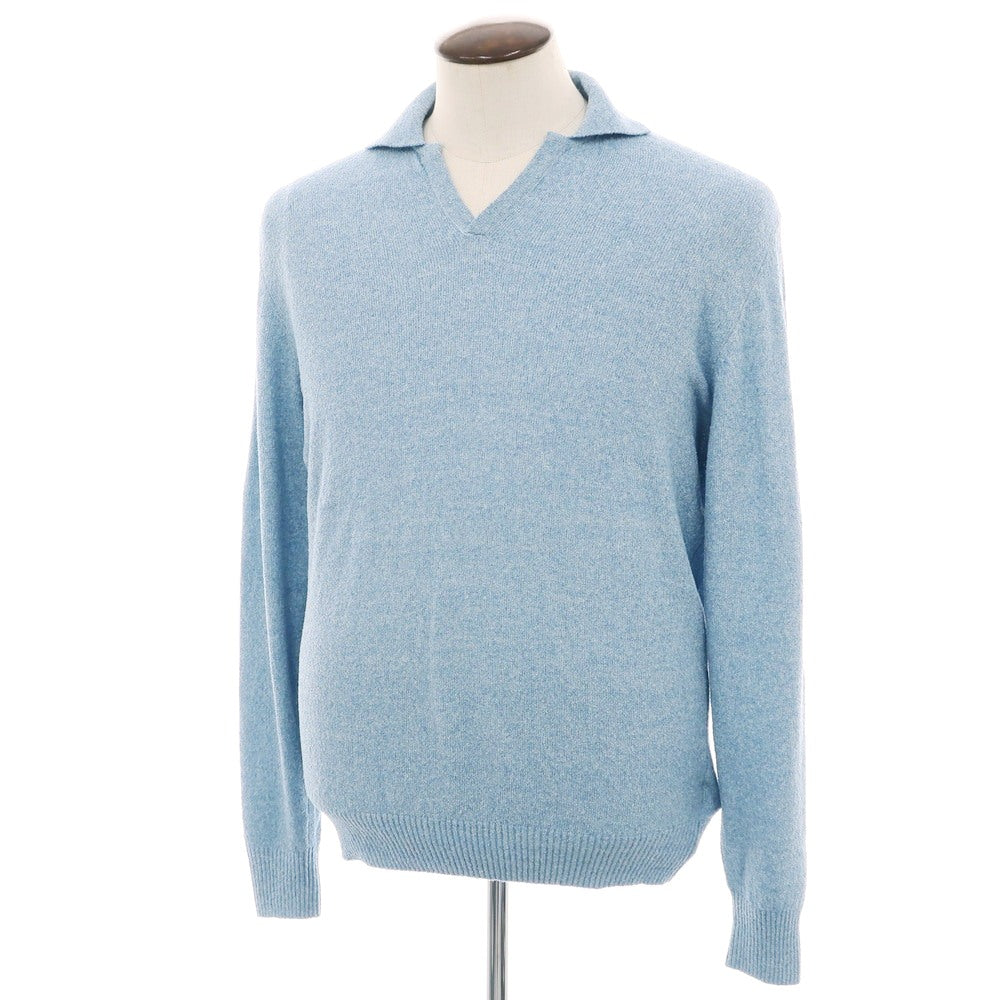【新品】ザノーネ ZANONE コットンナイロン スキッパー 長袖 ポロニット ライトブルー【 52 】【 状態ランクN 】【 メンズ 】