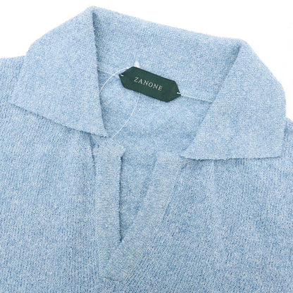 【新品】ザノーネ ZANONE コットンナイロン スキッパー 長袖 ポロニット ライトブルー【 52 】【 状態ランクN 】【 メンズ 】