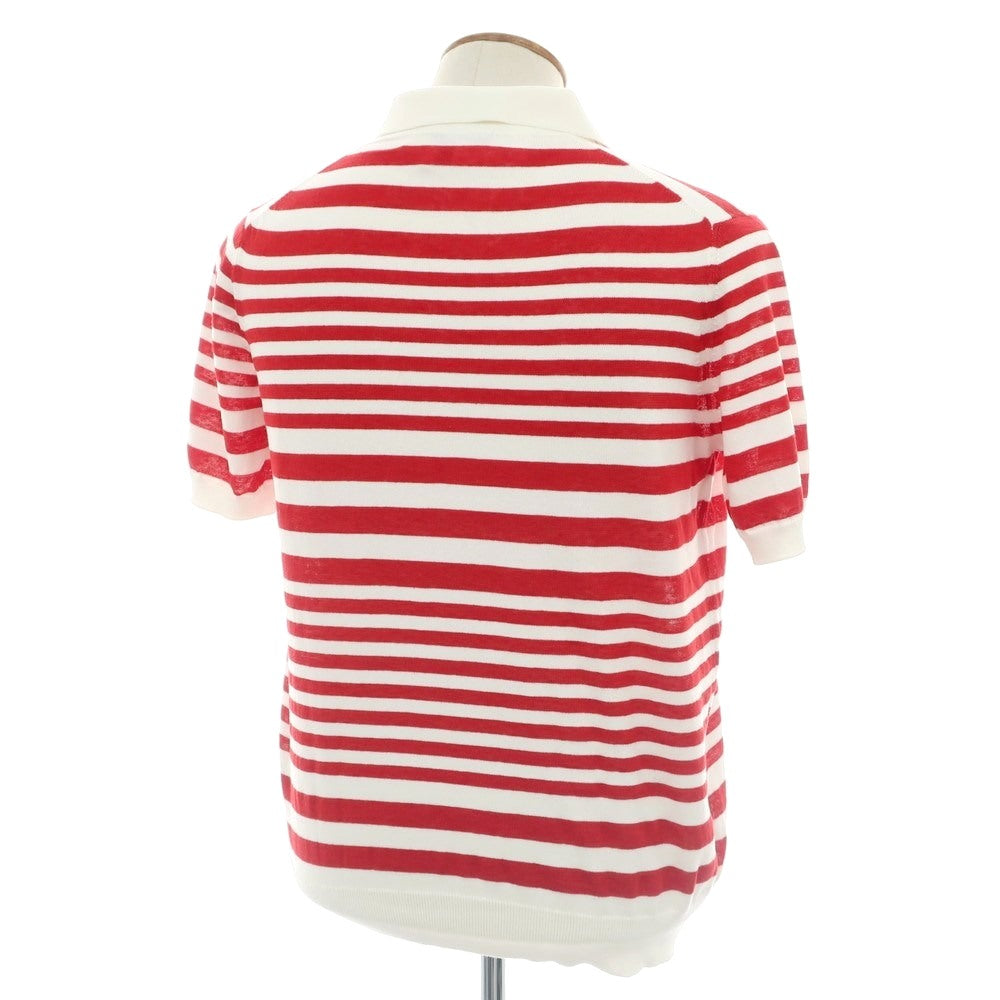 【新品】ザノーネ ZANONE ハイゲージ コットン リネン ボーダー 半袖 ポロニット ホワイトxレッド【サイズ46】【 状態ランクN 】【 メンズ 】[EPD]