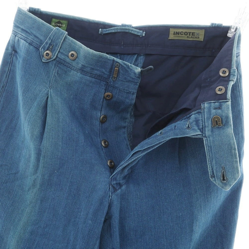 【中古】インコテックス スラックス INCOTEX SLACKS ヘリンボーン織コットン カジュアルスラックスパンツ ブルー【サイズ30】【 状態ランクD 】【 メンズ 】[EPD]