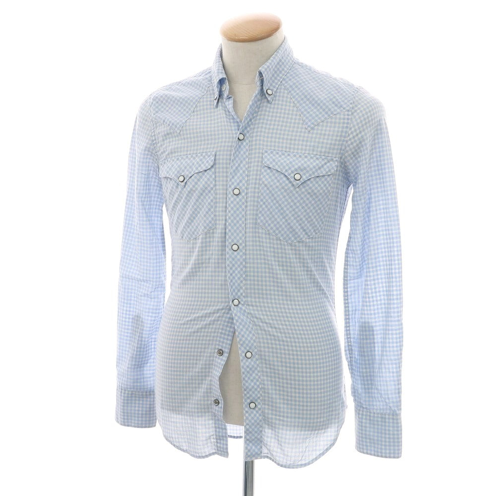 【中古】ダブルアールエル RRL DOUBLE RL コットン ギンガムチェック ボタンダウン ウエスタンシャツ カジュアルシャツ ライトブルーxホワイト【 XS 】【 状態ランクB 】【 メンズ 】
