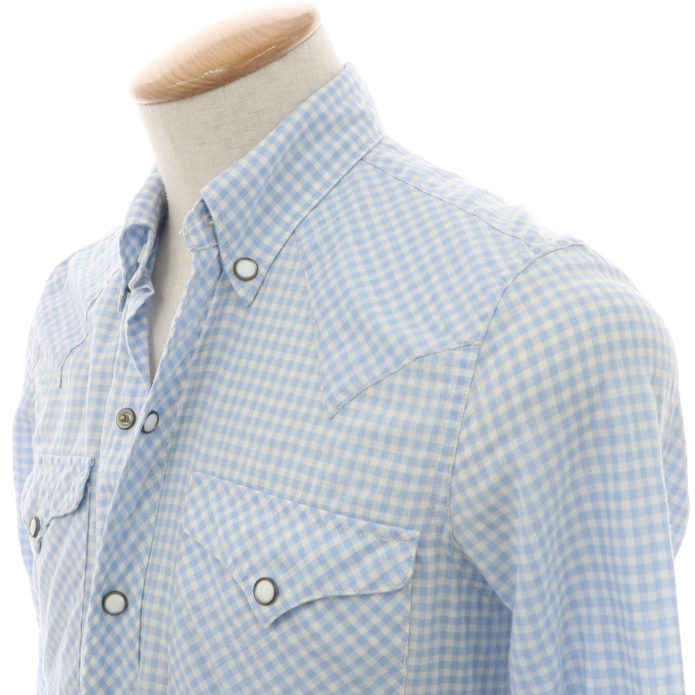 【中古】ダブルアールエル RRL DOUBLE RL コットン ギンガムチェック ボタンダウン ウエスタンシャツ カジュアルシャツ ライトブルーxホワイト【 XS 】【 状態ランクB 】【 メンズ 】