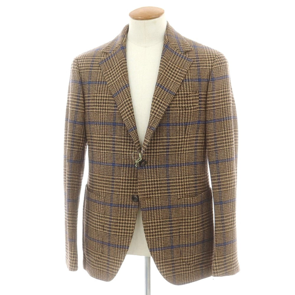 【新品】サルトリオ Sartorio ウール チェック テーラードジャケット ベージュxダークブラウン×ブルー【 48 】【 状態ランクN 】【 メンズ 】