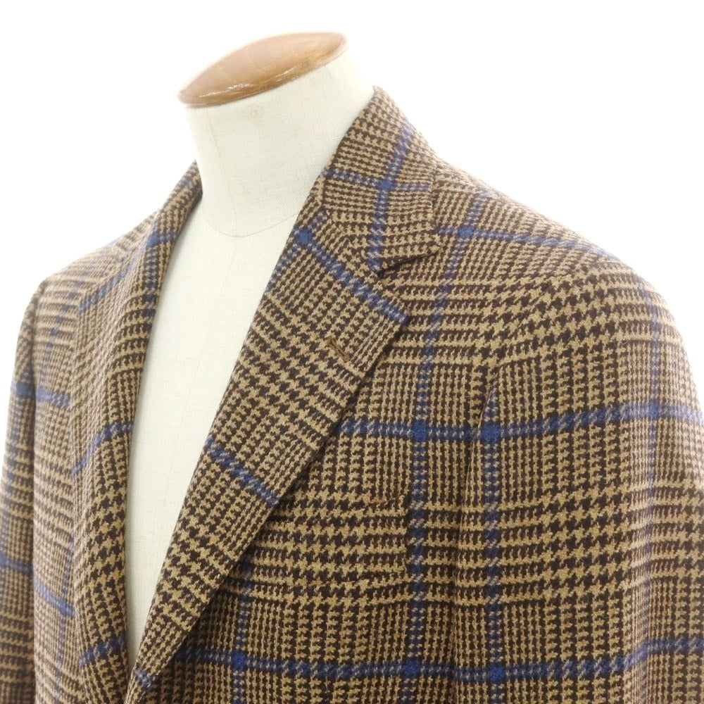 【新品】サルトリオ Sartorio ウール チェック テーラードジャケット ベージュxダークブラウン×ブルー【 48 】【 状態ランクN 】【 メンズ 】