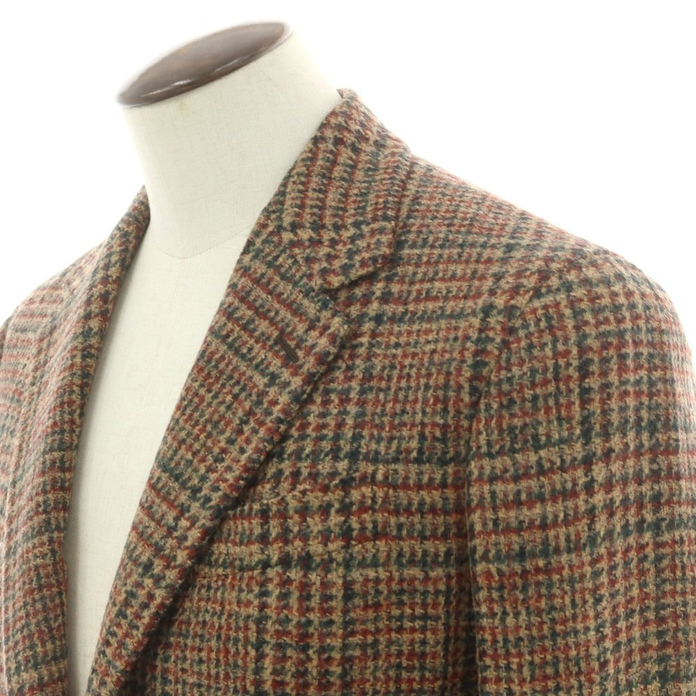 【新品】エルネスト ernesto GFB ウールアルパカ チェック テーラードジャケット ベージュxグリーン【 50 】【 状態ランクN 】【 メンズ 】