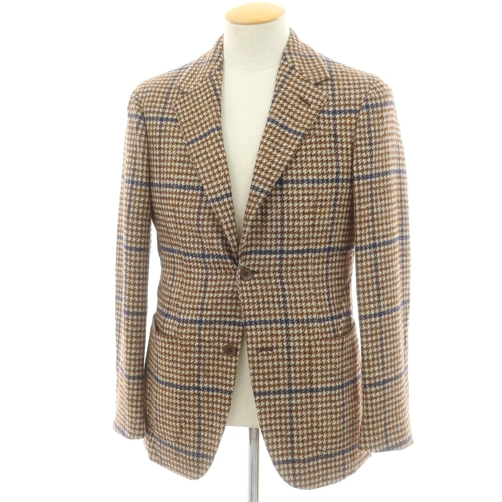 【新品】エルネスト ernesto GFB ウールアルパカ チェック テーラードジャケット ブラウンxベージュ【サイズ44】【 状態ランクN 】【 メンズ 】[DPD]