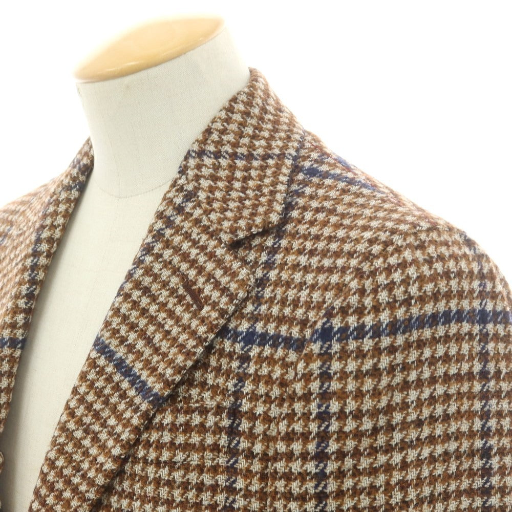 【新品】エルネスト ernesto GFB ウールアルパカ チェック テーラードジャケット ブラウンxベージュ【 44 】【 状態ランクN 】【 メンズ 】