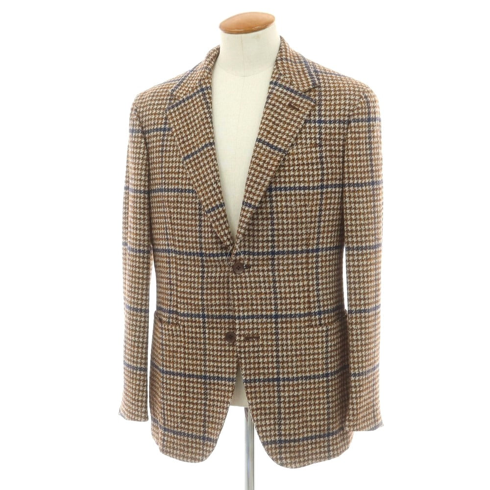 【新品】エルネスト ernesto GFB ウールアルパカ チェック テーラードジャケット ブラウンxベージュ【サイズ48】【 状態ランクN 】【 メンズ 】[DPD]