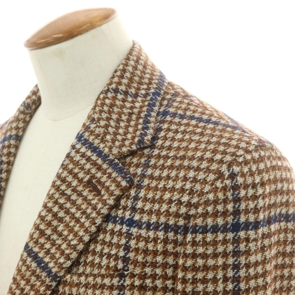 【新品】エルネスト ernesto GFB ウールアルパカ チェック テーラードジャケット ブラウンxベージュ【 48 】【 状態ランクN 】【 メンズ 】