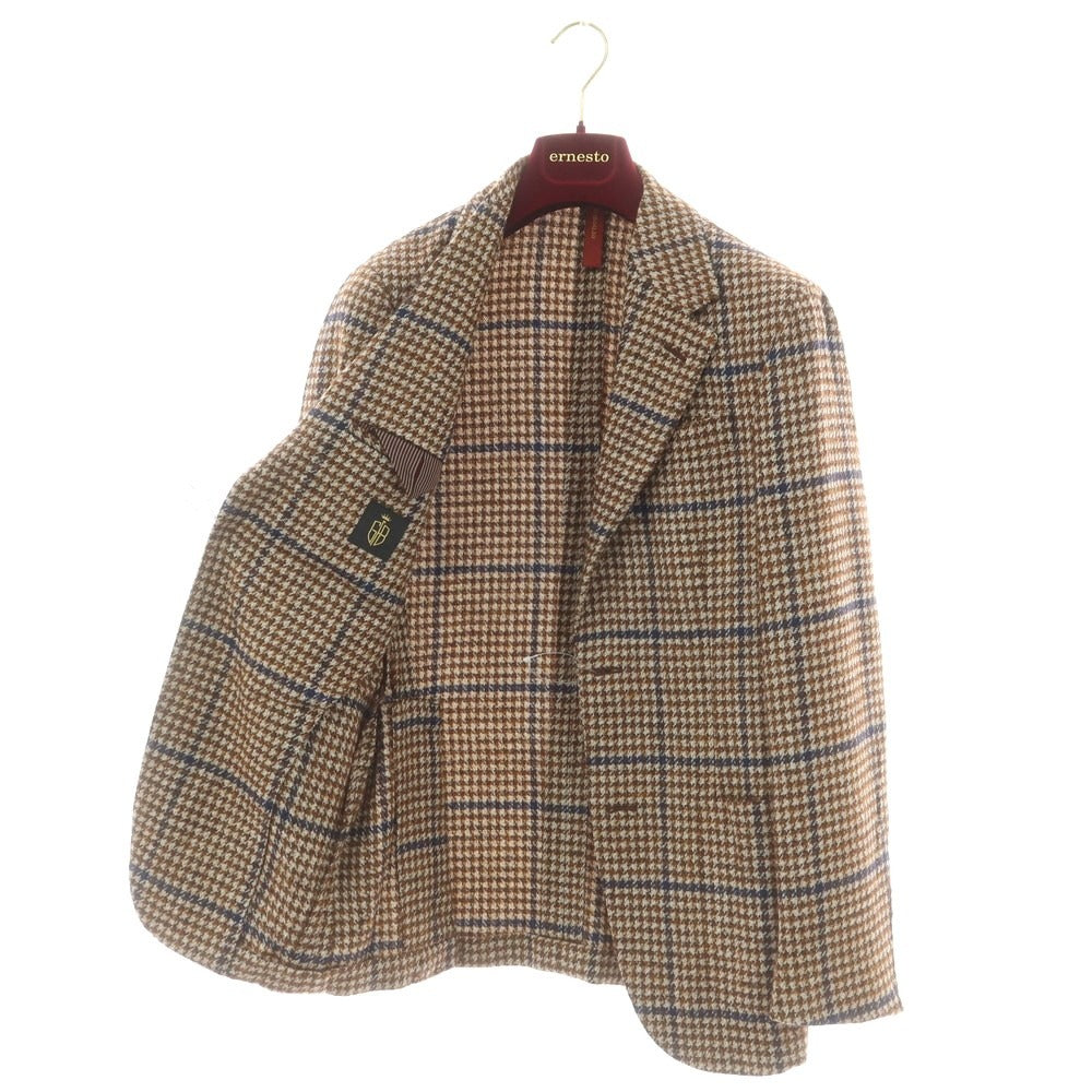 【新品】エルネスト ernesto GFB ウールアルパカ チェック テーラードジャケット ブラウンxベージュ【 48 】【 状態ランクN 】【 メンズ 】