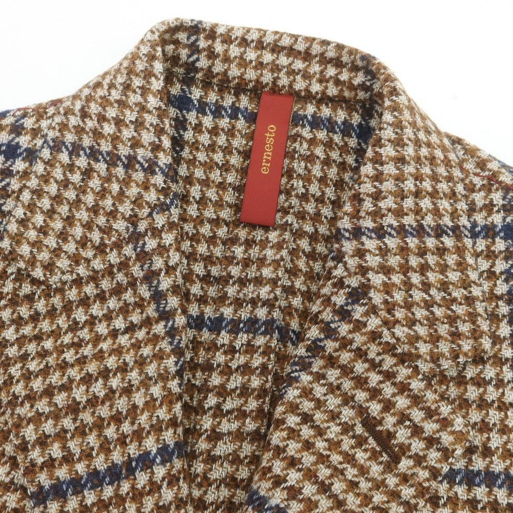【新品】エルネスト ernesto GFB ウールアルパカ チェック テーラードジャケット ブラウンxベージュ【 48 】【 状態ランクN 】【 メンズ 】