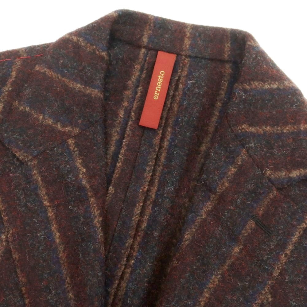 【新品】エルネスト ernesto GFB アルパカナイロン ストライプ テーラードジャケット ダークレッドxグレー【 50 】【 状態ランクN 】【 メンズ 】