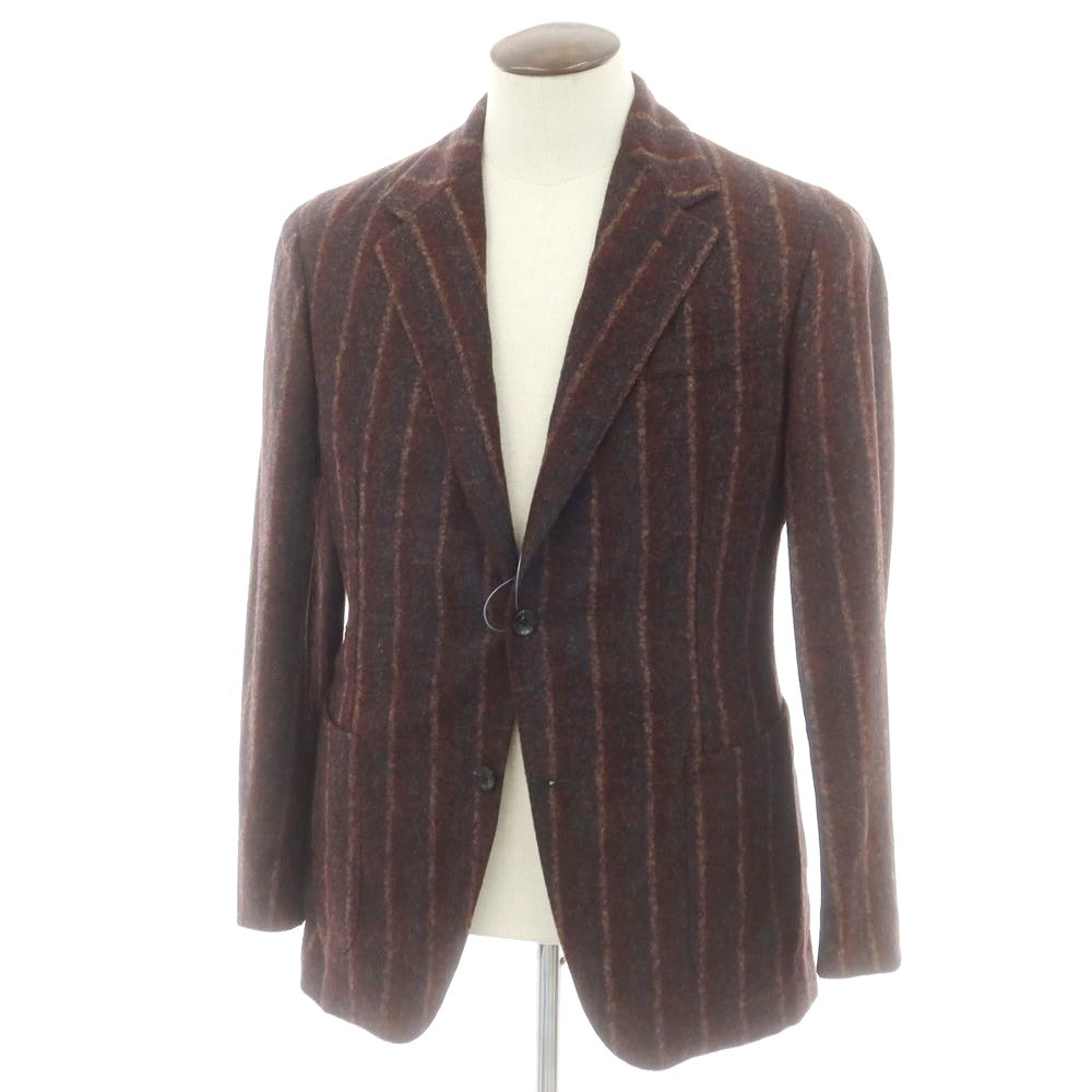 【新品アウトレット】エルネスト ernesto GFB アルパカナイロン ストライプ テーラードジャケット ダークレッドxグレー【 52 】【 状態ランクN- 】【 メンズ 】