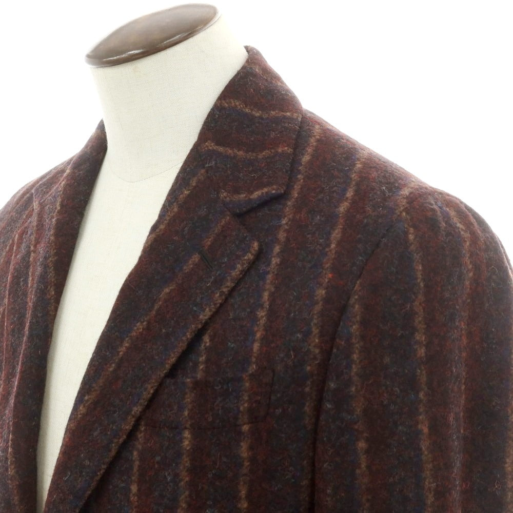 【新品アウトレット】エルネスト ernesto GFB アルパカナイロン ストライプ テーラードジャケット ダークレッドxグレー【 52 】【 状態ランクN- 】【 メンズ 】