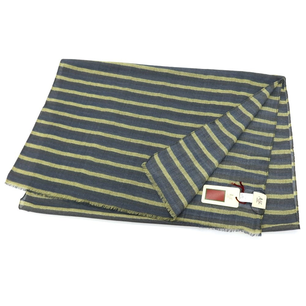 【新品】アーディーアンドシー AD&amp;C 1956 ウール ボーダー プリント ストール ネイビーxグリーン【 F 】【 状態ランクN 】【 メンズ 】