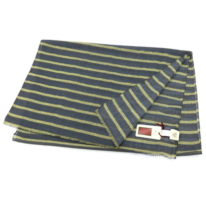 【新品】アーディーアンドシー AD&amp;C 1956 ウール ボーダー プリント ストール ネイビーxグリーン【 F 】【 状態ランクN 】【 メンズ 】