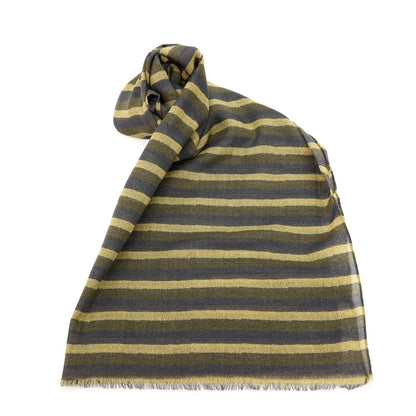 【新品】アーディーアンドシー AD&amp;C 1956 ウール ボーダー プリント ストール オリーブxグレー【 F 】【 状態ランクN 】【 メンズ 】