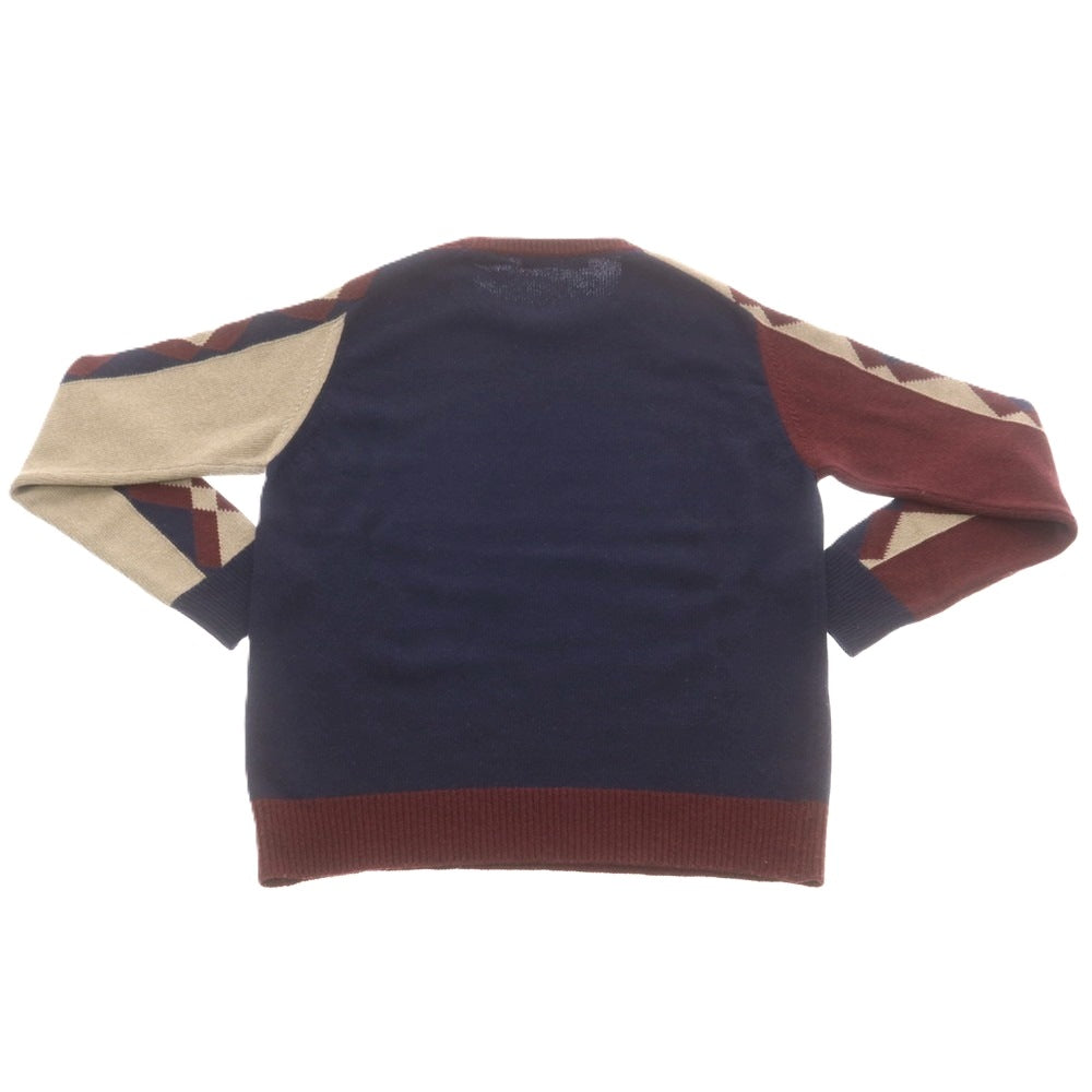 【中古】エトロ ETRO ウールカシミヤ クルーネック プルオーバーニット ネイビーxワインレッド【 M 】【 状態ランクC 】【 メンズ 】