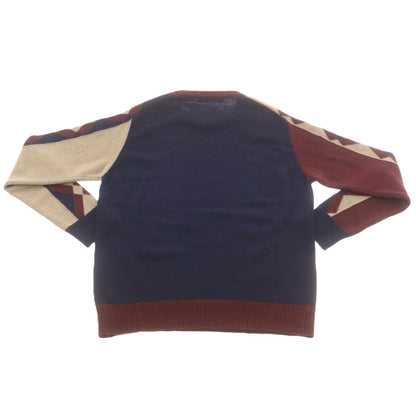 【中古】エトロ ETRO ウールカシミヤ クルーネック プルオーバーニット ネイビーxワインレッド【 M 】【 状態ランクC 】【 メンズ 】
