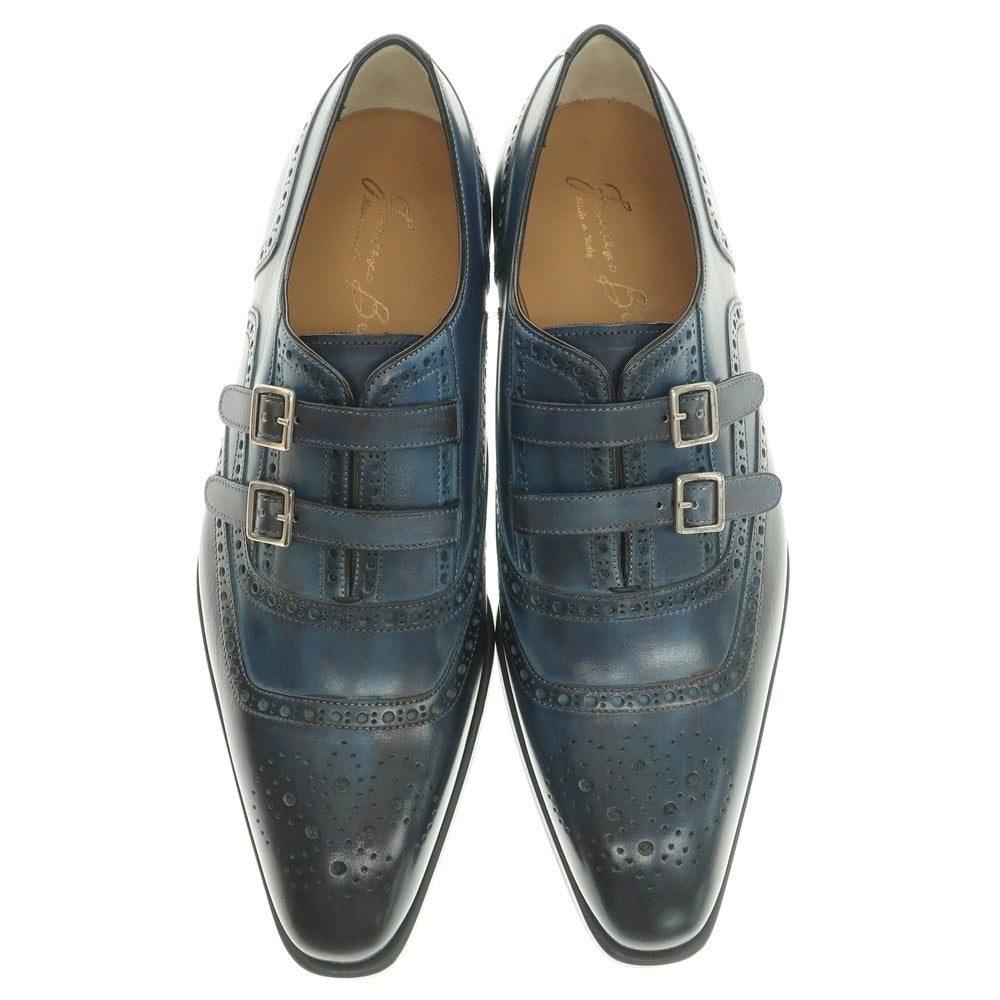 【中古】【未使用】フランチェスコ ベニーニョ FRANCESCO BENIGNO ストラップ ドレスシューズ ネイビーブルー【 7 1/2 】【 状態ランクS 】【 メンズ 】