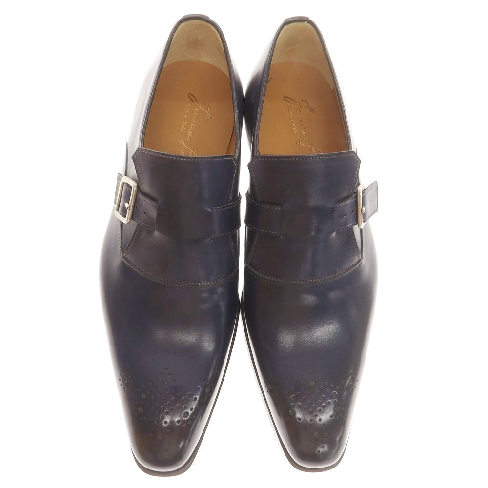【中古】【未使用】フランチェスコ ベニーニョ FRANCESCO BENIGNO シングルモンク ドレスシューズ ダークネイビー【 7 1/2 】【 状態ランクS 】【 メンズ 】