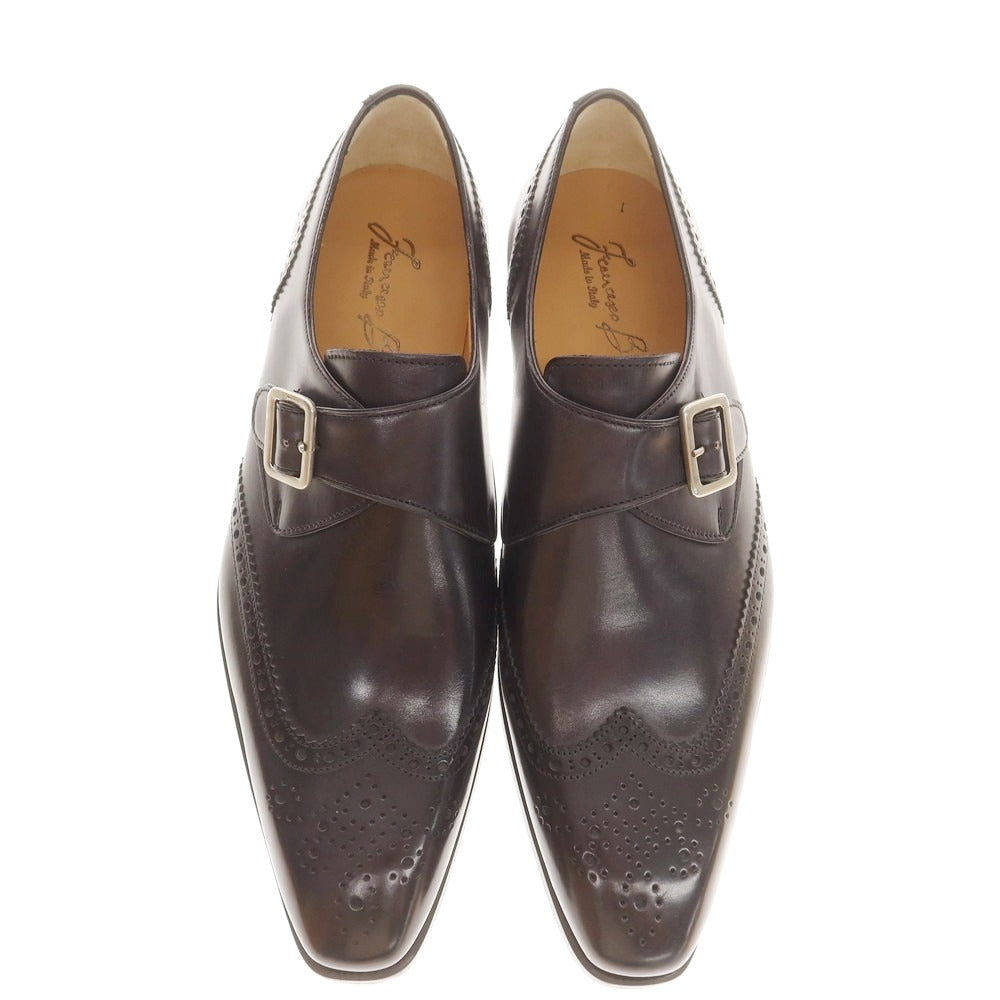 【中古】【未使用】フランチェスコ ベニーニョ FRANCESCO BENIGNO ウイングチップ シングルモンク ドレスシューズ ブラックネイビー【 7 】【 状態ランクS 】【 メンズ 】