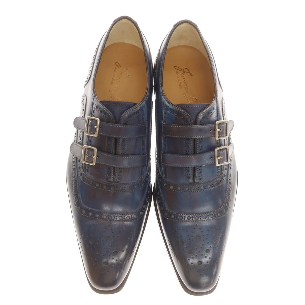 【中古】フランチェスコ ベニーニョ FRANCESCO BENIGNO ダブルモンク ドレスシューズ ネイビー【 7 】【 状態ランクA 】【 メンズ 】