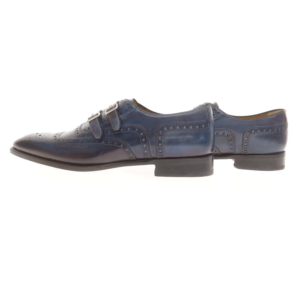【中古】フランチェスコ ベニーニョ FRANCESCO BENIGNO ダブルモンク ドレスシューズ ネイビー【 7 】【 状態ランクA 】【 メンズ 】