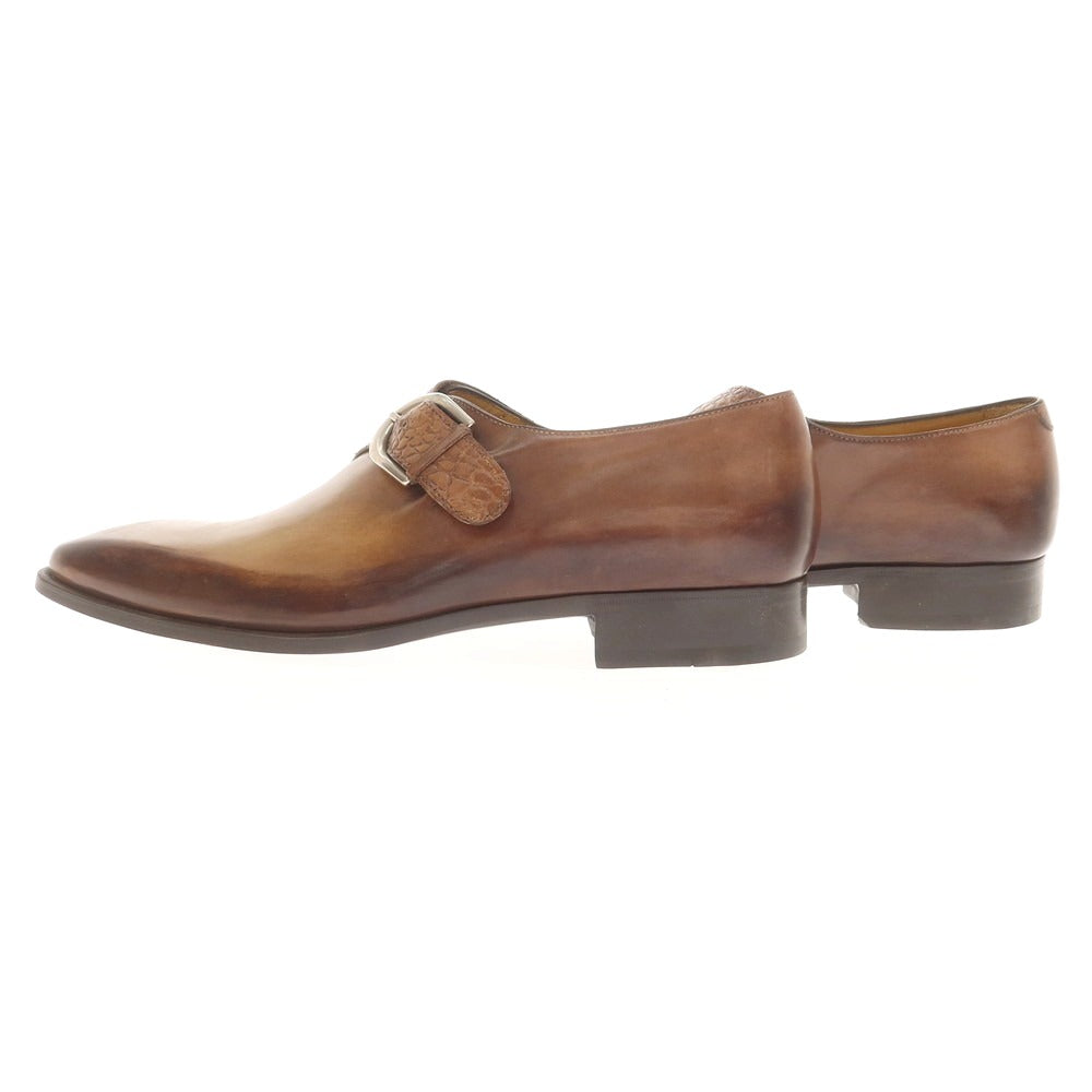 【中古】フランチェスコ ベニーニョ FRANCESCO BENIGNO シングルモンク ドレスシューズ ベージュxブラウン【 7 】【 状態ランクA 】【 メンズ 】
