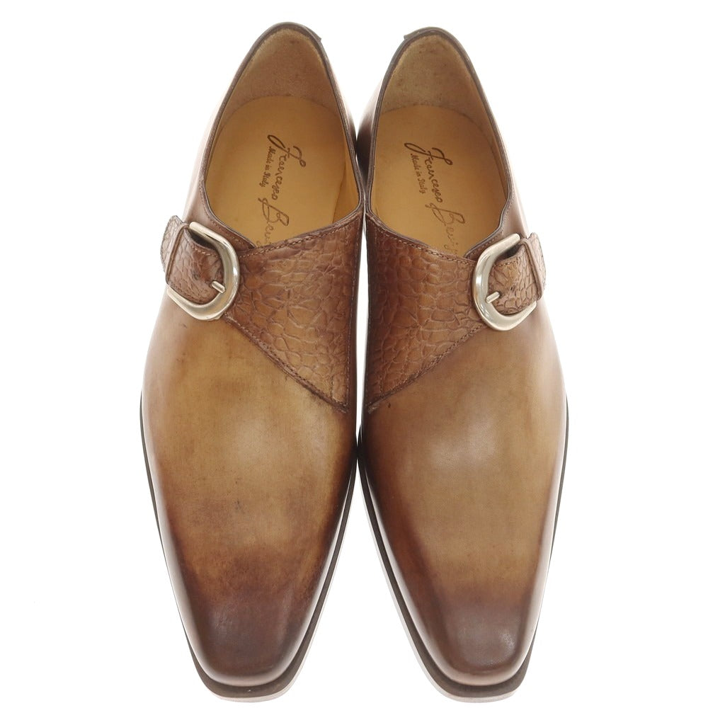 【中古】フランチェスコ ベニーニョ FRANCESCO BENIGNO シングルモンク ドレスシューズ ベージュxブラウン【 7 】【 状態ランクA 】【 メンズ 】