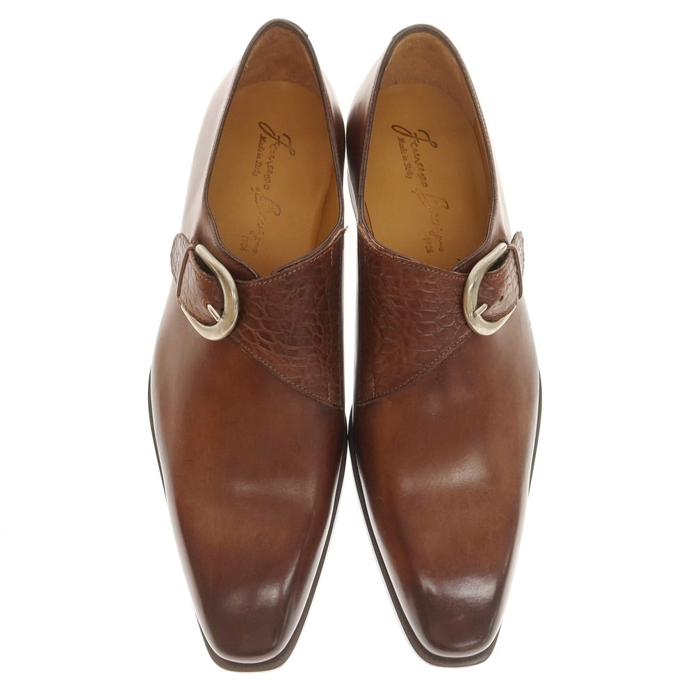 【中古】フランチェスコ ベニーニョ FRANCESCO BENIGNO シングルモンク ドレスシューズ ブラウン【 7 1/2 】【 状態ランクS 】【 メンズ 】