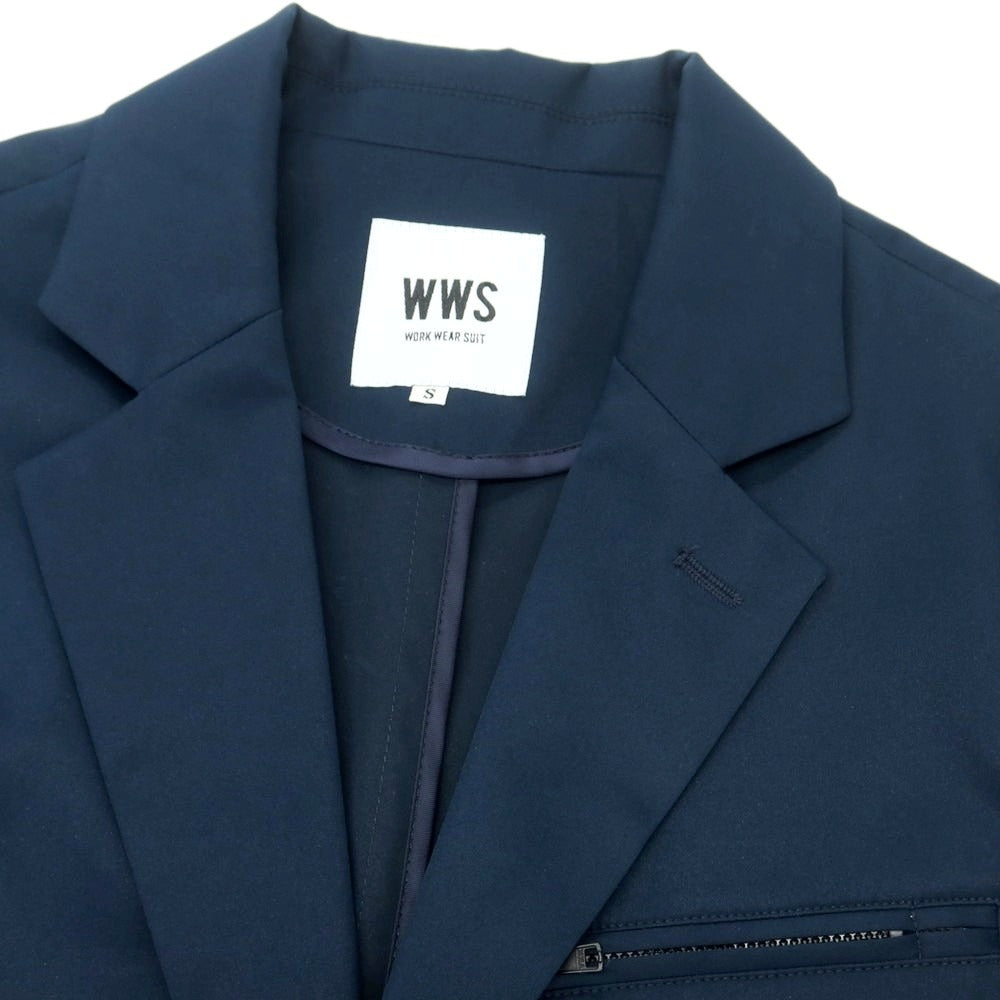 【中古】ダブリューダブリューエス WWS WORK WEAR SUIT ポリエステル 2つボタンスーツ ダークブルーグリーン【 サイズ上S/下M 】【 状態ランクB 】【 メンズ 】 [CPD]