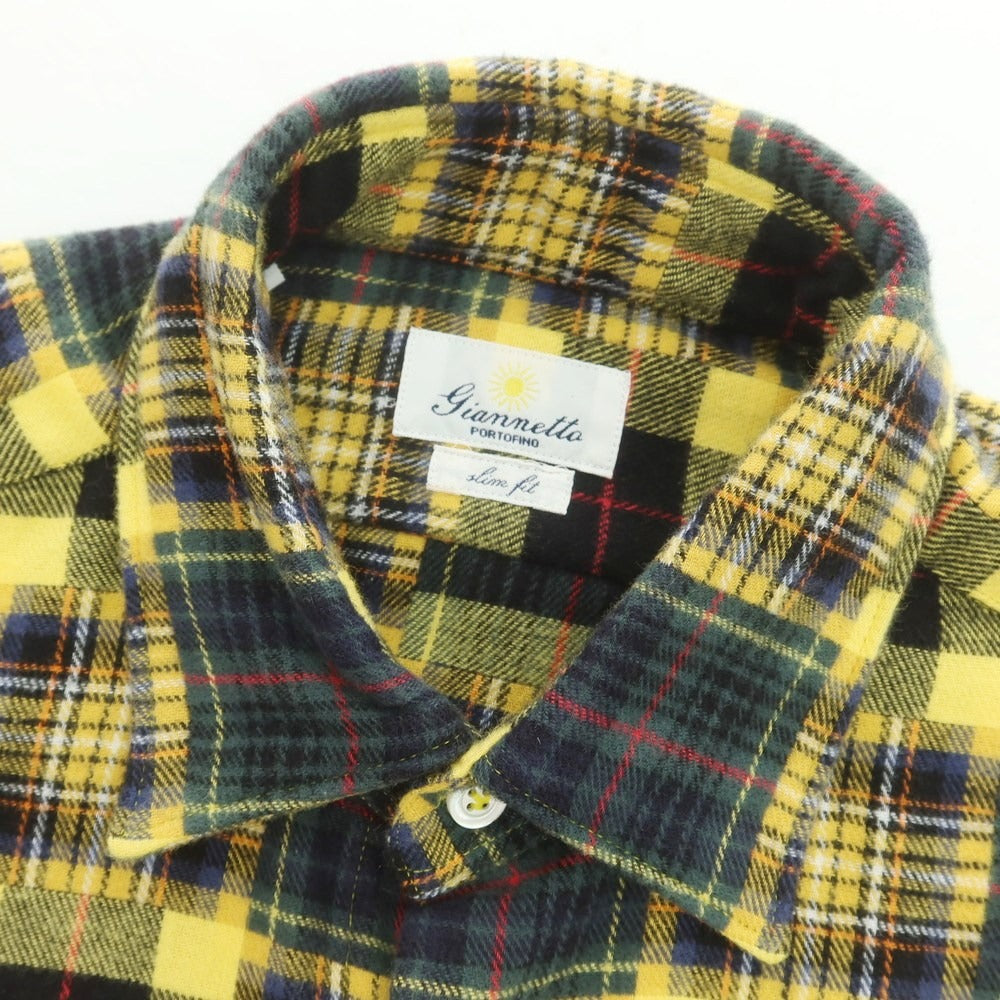 【中古】ジャンネット giannetto コットン チェック カジュアルシャツ イエローxグリーン【 37 】【 状態ランクA 】【 メンズ 】