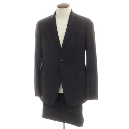 【中古】エトロ ETRO ウールカシミヤ チェック 2つボタンスーツ チャコールグレー系xブルー【 50 】【 状態ランクB 】【 メンズ 】