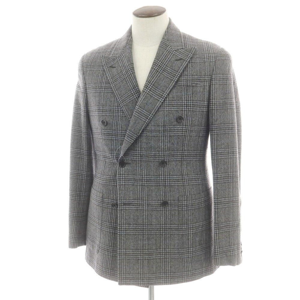 【中古】カルーゾ CARUSO ウール チェック ダブル テーラードジャケット グレーxネイビー【 50 】【 状態ランクC 】【 メンズ 】