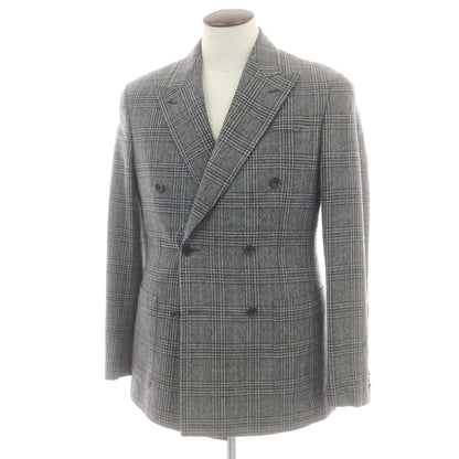 【中古】カルーゾ CARUSO ウール チェック ダブル テーラードジャケット グレーxネイビー【 50 】【 状態ランクC 】【 メンズ 】