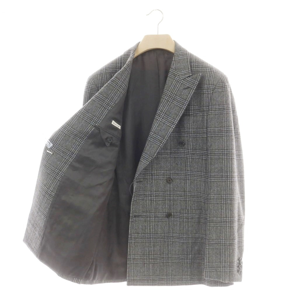 【中古】カルーゾ CARUSO ウール チェック ダブル テーラードジャケット グレーxネイビー【 50 】【 状態ランクC 】【 メンズ 】