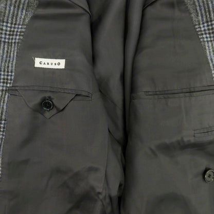 【中古】カルーゾ CARUSO ウール チェック ダブル テーラードジャケット グレーxネイビー【 50 】【 状態ランクC 】【 メンズ 】